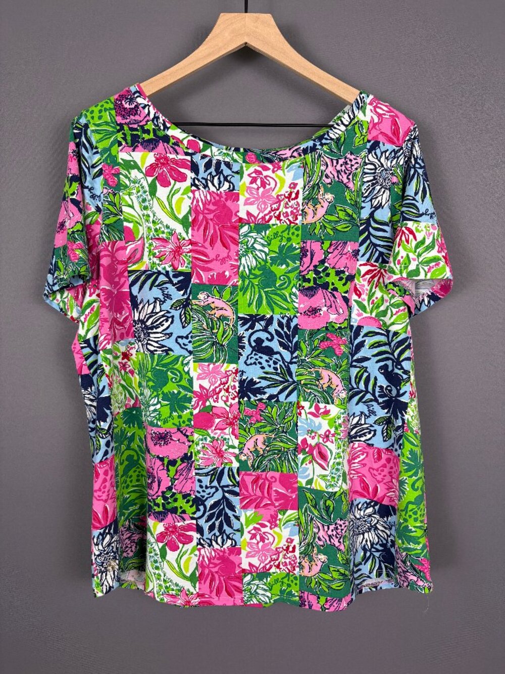 Lilly Pulitzer Key West Top XL Multi Party Punch Patch Floral Tee